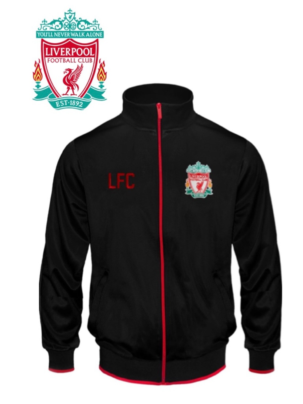 L.F.C. LIVERPOOL Black Track Jacket Crest Premier Athleisure Streetwear Chic Med